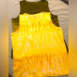 Yellow and Olive Green Tie-Dye Tank Tops